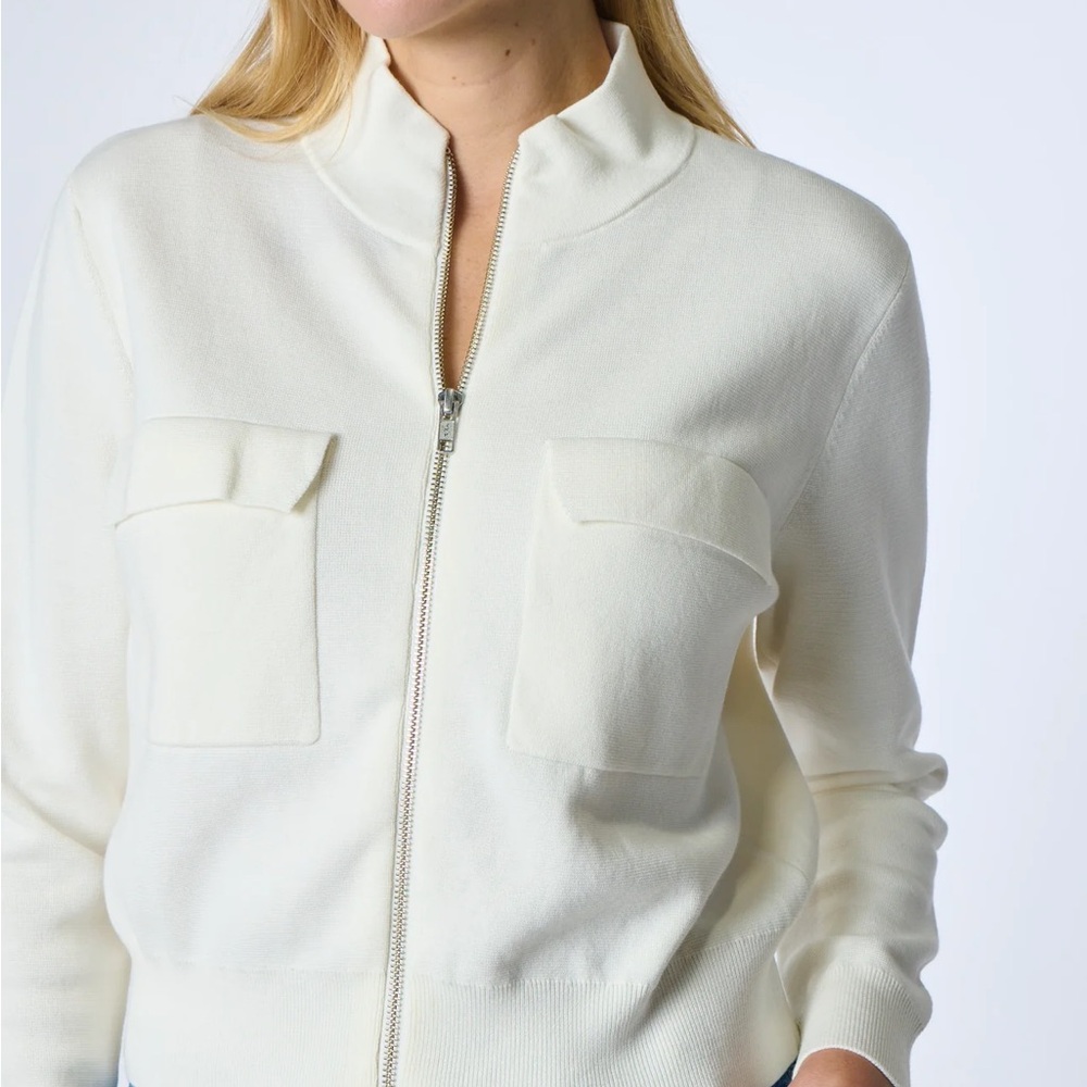 Kokun Cropped Cream Zip-Up Jacket 100% cotton Bomber Spring jacket size medium - Picture 2 of 8